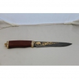 Охотничий нож Н2-Турция из дамасской стали, карельская береза, латунь в золоте