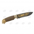 Охотничий нож Н6 из дамаска, орех, литье Медведь, покрытое золотом