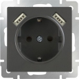 Розетка с заземлением, шторками и USBх2 Серо-коричневый Werkel WL07-SKGS-USBx2-IP20