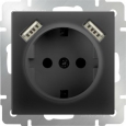 Розетка с заземлением, шторками и USBх2 Черный матовый Werkel WL08-SKGS-USBx2-IP20