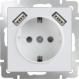 Розетка с заземлением, шторками и USBх2 Белый Werkel WL01-SKGS-USBx2-IP20