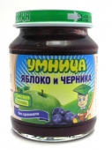 130 пюре Ф "Умница" яблоко-черничное с сахаром, 130гр., с 5 мес.