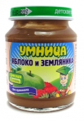 130 пюре Ф "Умница" яблоко-земляника с сахаром, 130гр., с 6 мес.