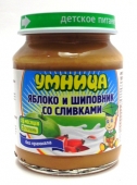 130 пюре ФС "Умница" яблоко-шиповниковое со сливками, с сахаром, 130гр., с 6 мес.