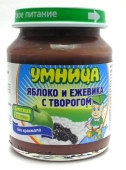 130 пюре ФТ "Умница" яблоко-ежевика с творогом, с сахаром 130гр., с 6 мес.