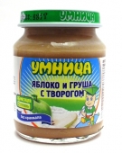 130 пюре ФТ "Умница" яблоко-груша с творогом, с сахаром 130гр., с 6 мес.