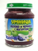 130 пюре ФЙ "Умница" яблоко-черничное с йогуртом с сахаром 130гр., с 6 мес.