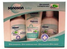 Набор Sanosan Pure + sensitive 3 в1 (средство для купания + крем для ухода + масло для купания)