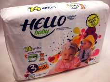 Подгузники HELLO baby Midi  3 ( 4 - 9 ) кг Джумбо ( 74 шт ) 