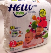 Подгузники HELLO baby Mini  2 ( 3 - 6 ) кг Джумбо ( 80 шт ) 