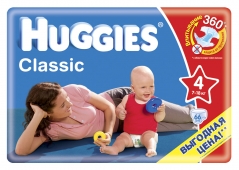 Подгузники Huggies Classic - Макси - 4 ( 7 - 18 ) кг ( 66 шт ) Мега 9400721