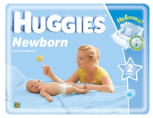 Подгузники HUGGIES - Newborn - 2 ( 3 - 6 ) кг, ( 66 шт )