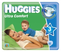 Подгузники HUGGIES - Ultra Comfort - Миди - 3 ( 5 - 9 ) кг ( 80 шт )