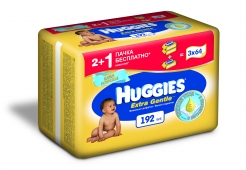 Салфетки HUGGIES Extra Gentle (64 шт х 3)