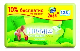 Салфетки HUGGIES Ultra comfort детские с алоэ вера (64 шт х 2) х 6