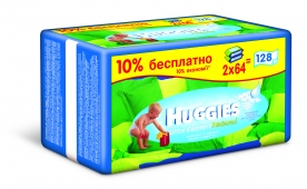 Салфетки HUGGIES Ultra comfort Natural (2 х 64 шт)