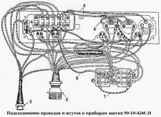Подсоединение проводов и жгутов к приборам щитка 50-10-426СП Т-170