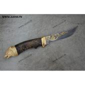 Нож подарочный Н27 из дамаска, литье «Волк в золоте». Челябинск