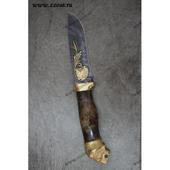 Нож подарочный Н6 из дамаска, литье «Медведь» в золоте. Челябинск